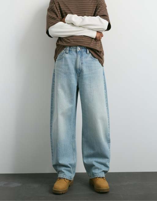 Pull&Bear Balloon fit baggy jeans in pale indigo, 4 of 7