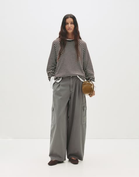 Pull&Bear Balloon fit cargo pants in medium grey - view 1