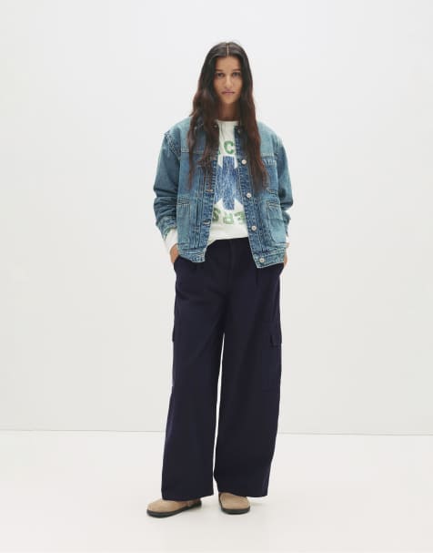 Pull&Bear Balloon fit cargo pants in navy - view 1