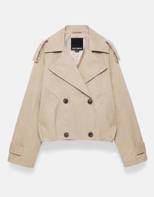 Pull&Bear Balloon-fit short trench coat in sand, 6 of 7