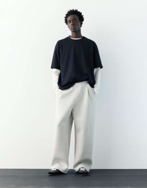 Pull&Bear Balloon fit tracksuit bottoms in grey marl - view 1