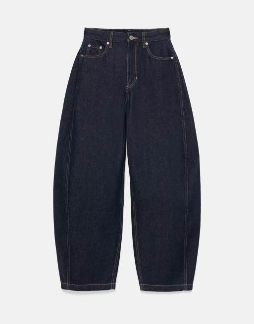 Pull&Bear balloon jeans met riemlussen in navy, 6 van 7