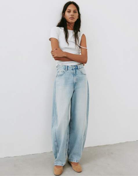 Pull&Bear Balloon-Jeans mit Gürtelschlaufen in Hellblau - view 1