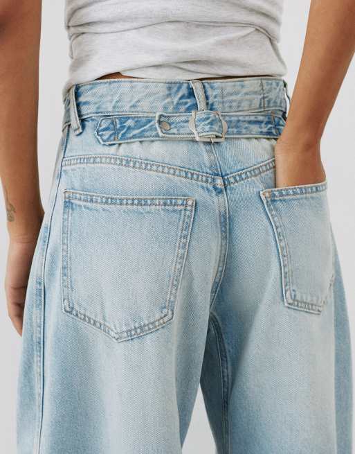 Pull&Bear Balloon-Jeans mit Gürtelschlaufen in Hellblau, 3 von 7