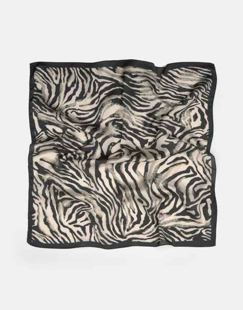 Pull&Bear - Bandana in raso nera con stampa zebrata - view 1