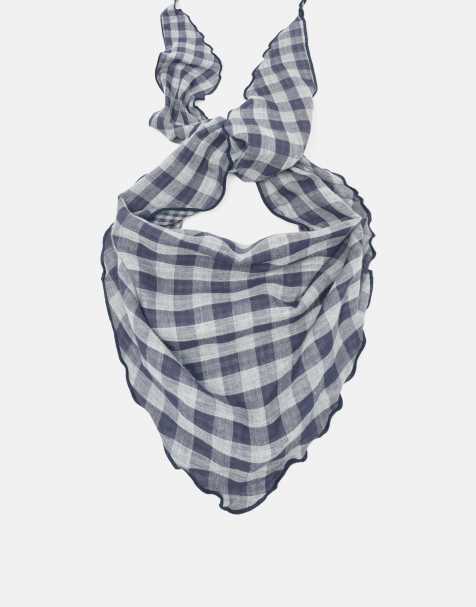Pull&Bear bandana met ruitprint in blauw - view 1