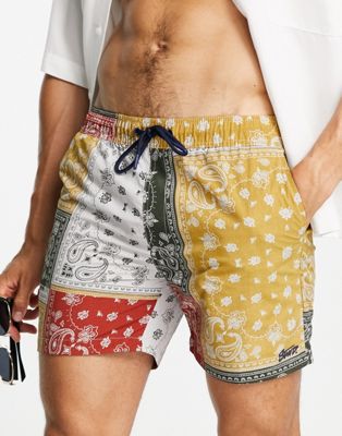 Pull&Bear bandana print swim shorts in yellow