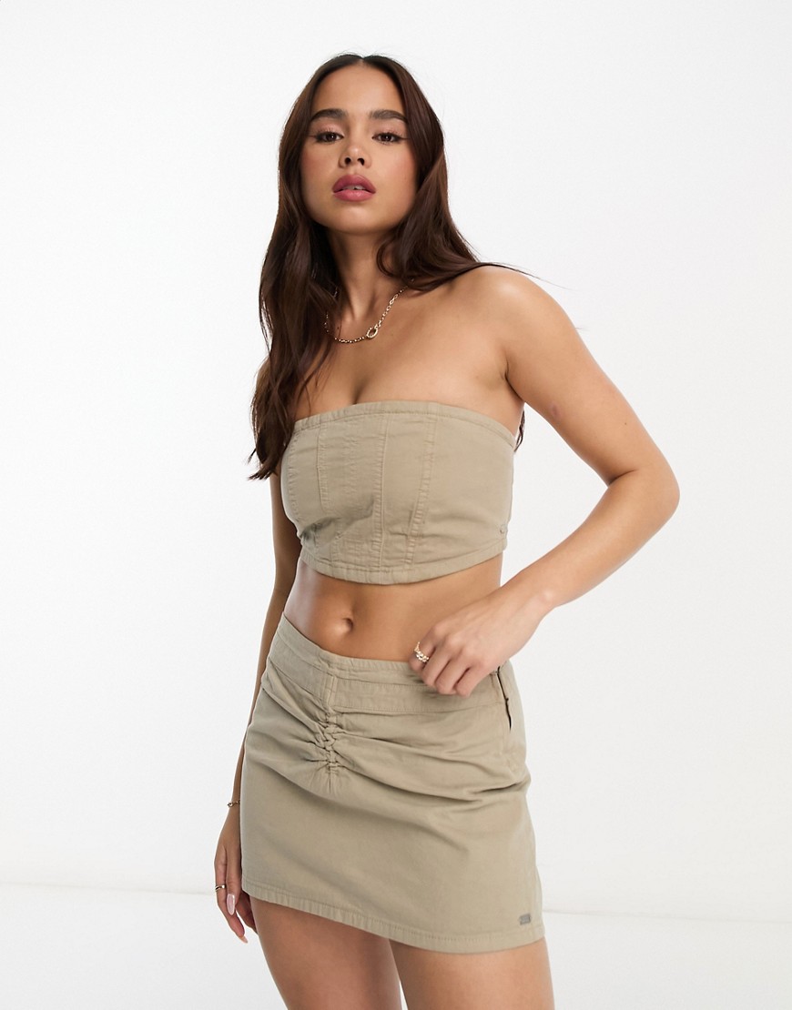 Pull & Bear Bandeau Corset In Washed Sand - Part Of A Set-neutral
