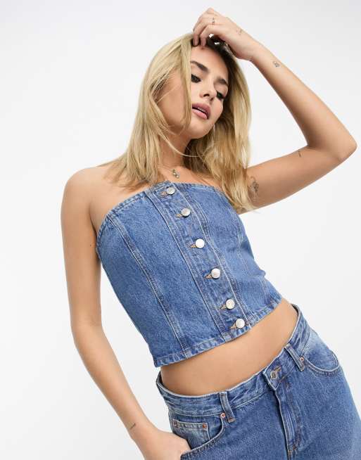 Denim Bandeau Corset Top - Indigo