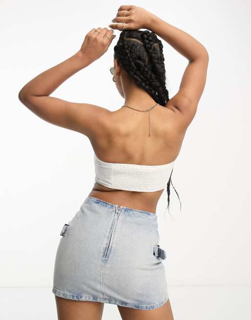 Pull Bear bandeau handkerchief hem linen look top in white