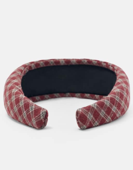 Pull&Bear bandeau large à carreaux bordeaux, 4 de 4