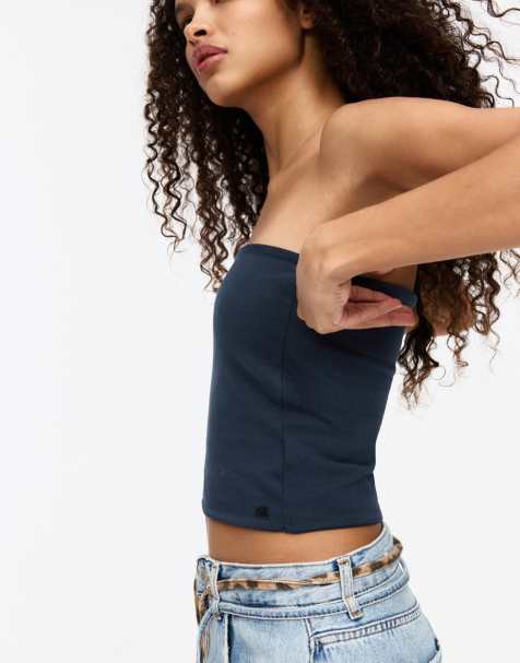 Pull&Bear bandeau top in navy - view 1