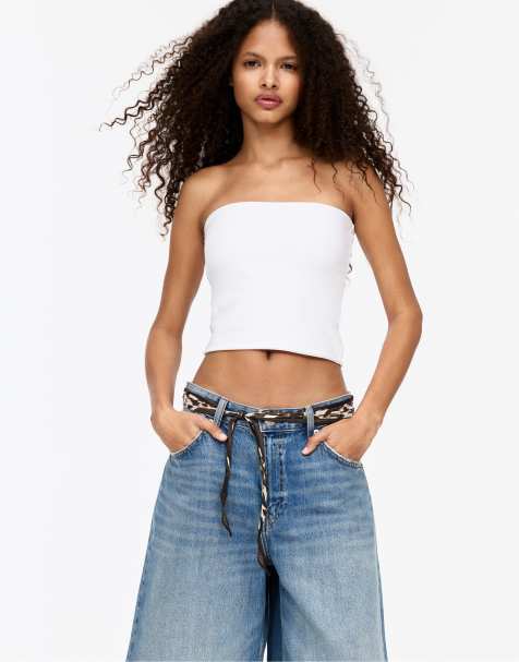 Pull&Bear bandeau top in white - view 1