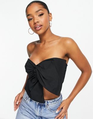 Pull&Bear bardot cropped top with bow detail in black