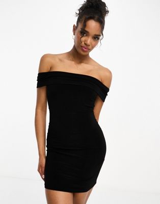 Pull&Bear bardot neckline mini dress in black