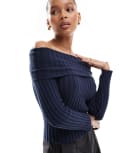 [Pull & Bear] Pull & Bear bardot ribbed knit top in blue XL BLUE