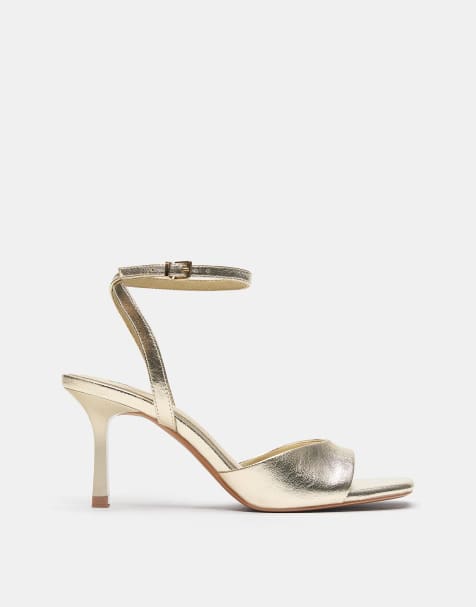 Pull&Bear Barely there heeled sandals in gold - view 1