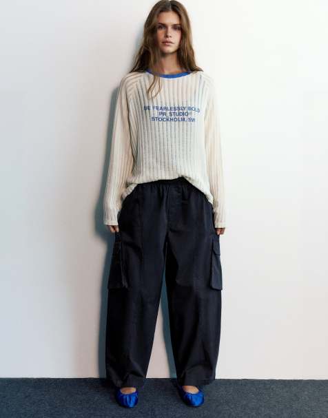 Pull&Bear Barrel-cargobukser i sort - view 1