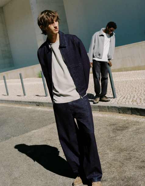 Pull&Bear barrel denim set in navy - view 1