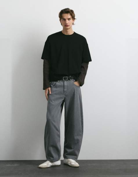Pull&Bear Barrel-Jeans in Dunkelgrau - view 1