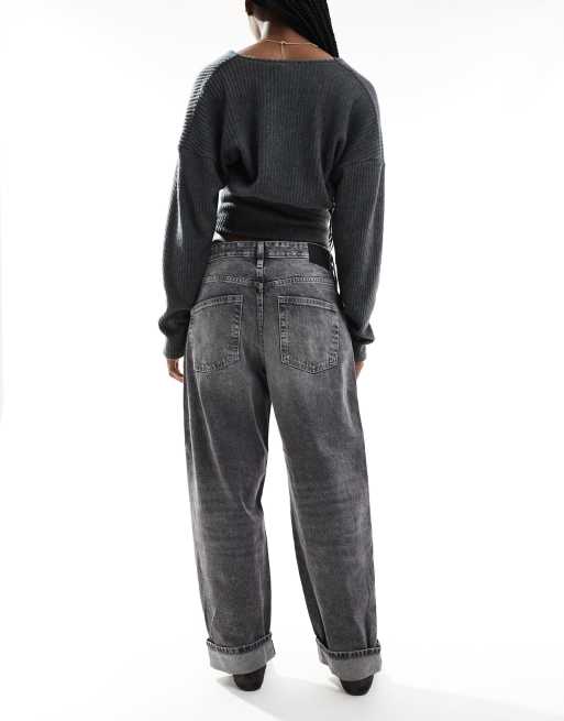 Pull&Bear – Barrel-Jeans in verwaschenem Grau mit mittelhohem Bund, 2 von 5