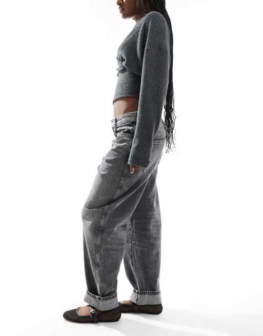 Pull&Bear – Barrel-Jeans in verwaschenem Grau mit mittelhohem Bund, 5 von 5