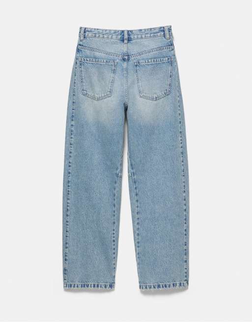 Pull&Bear barrel-jeans med detalj i sidsömmen i urtvättad blå, 6 av 6