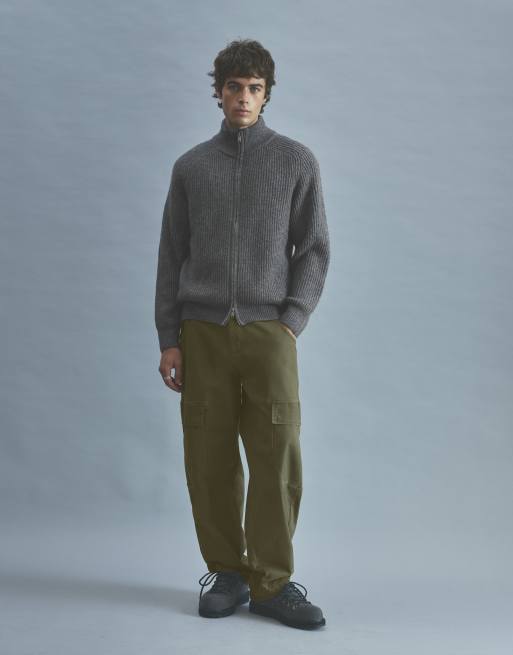 Pull&Bear Barrel-leg cargo trousers in khaki, 2 of 7