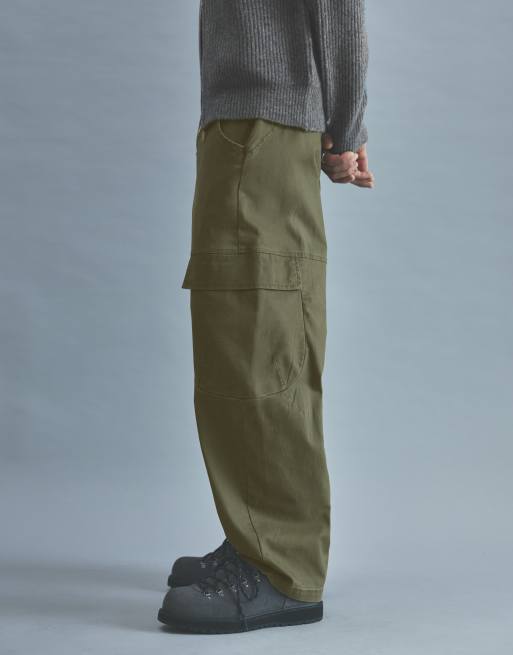 Pull&Bear barrel-leg cargobukser i khaki, 4 af 7