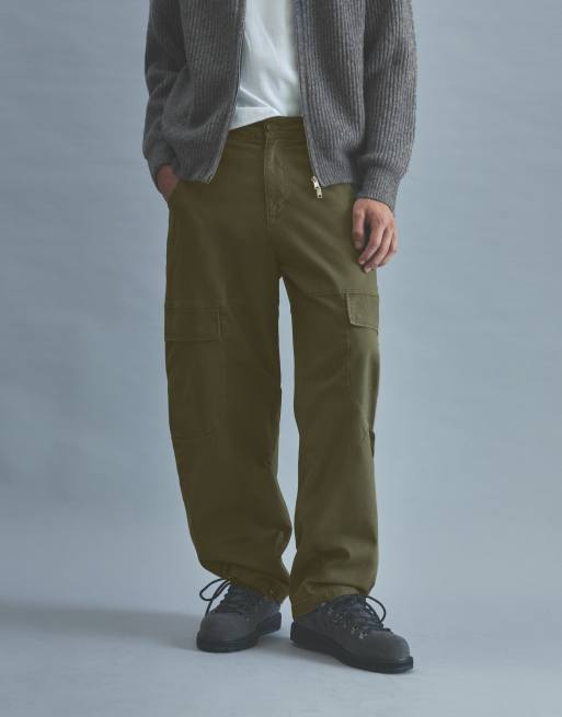Pull&Bear barrel-leg cargobukser i khaki, 5 af 7