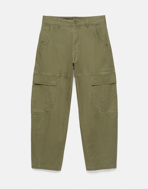 Pull&Bear barrel-leg cargobukser i khaki, 7 af 7