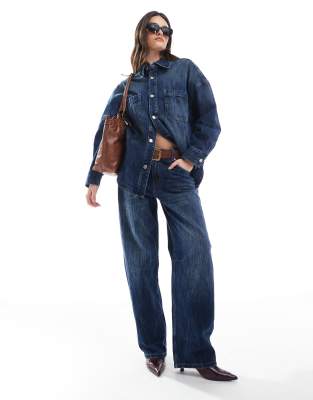 barrel leg jean with ombre thread detail in dark blue - part of a set