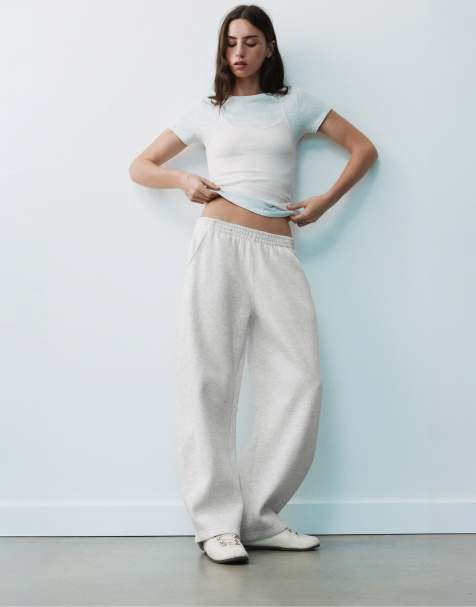 Pull&Bear barrel-leg joggers in grijs gemêleerd - view 1