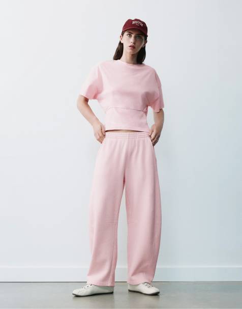 Pull&Bear Barrel-leg joggers in rose pink - view 1
