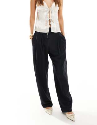 barrel leg tailored pants in navy pinstripe