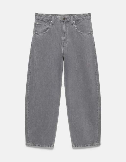 Pull&Bear barreljeans i mörkgrått, 6 av 7