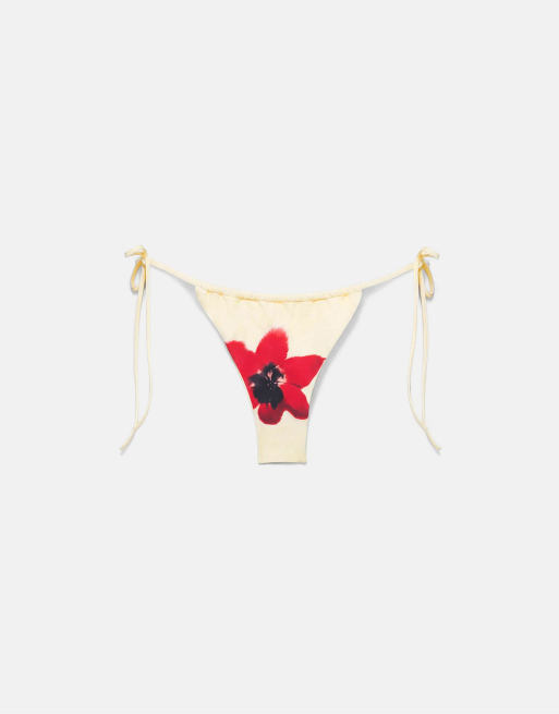Pull&Bear - Bas de bikini à motif fleur - Rouge, 3 de 3