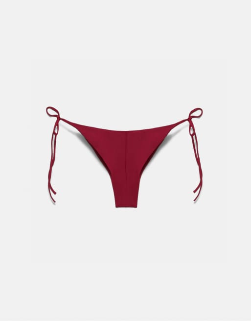 Pull&Bear - Bas de bikini froncé - Bordeaux, 7 de 7