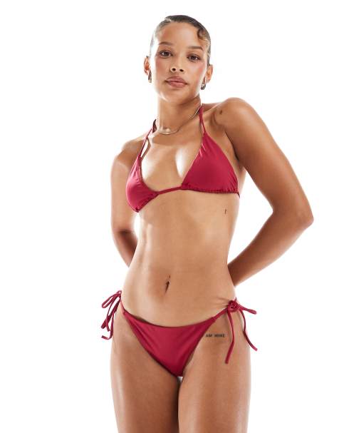 Pull&Bear - Bas de bikini noué sur les côtés - Bordeaux - view 1