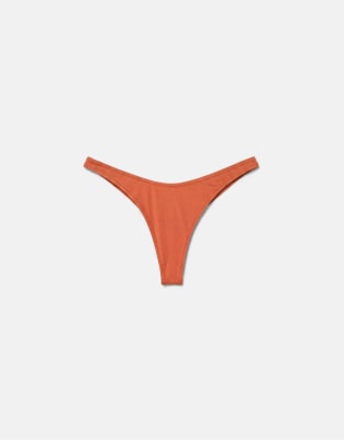 Pull & Bear - Bas de bikini string en satin - Rouille-Orange