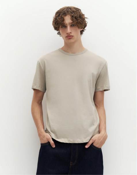 Pull&Bear – Basic – Beige t-shirt i slim fit - view 1