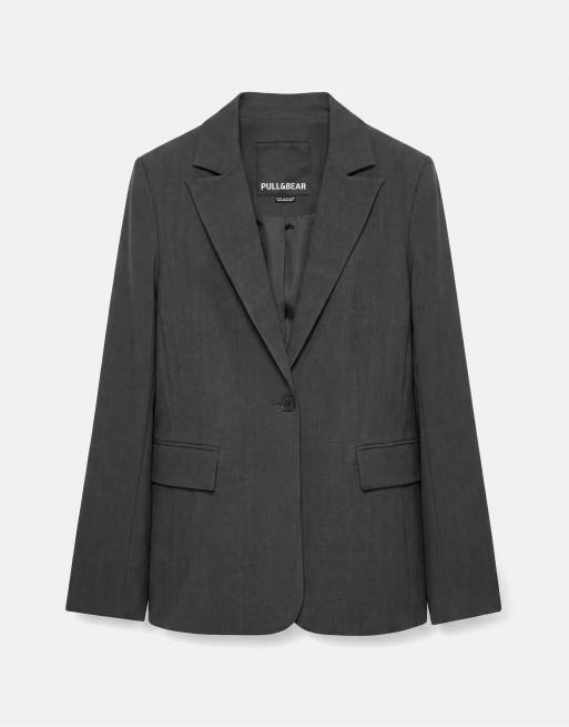 Pull&Bear basic blazer in grijs gemêleerd, 6 van 7