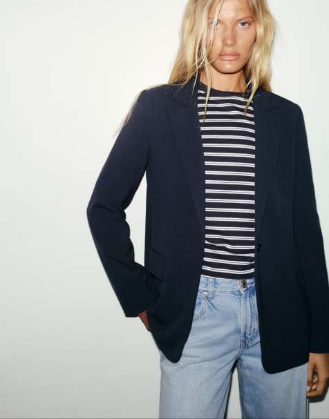 Pull&Bear Basic blazer in navy - view 1