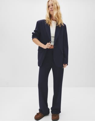 Pull & Bear - Basic-Blazer in Schwarz mit Nadelstreifen-Bunt