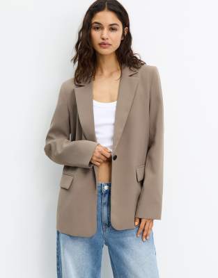 Pull & Bear Basic Blazer In Neutral