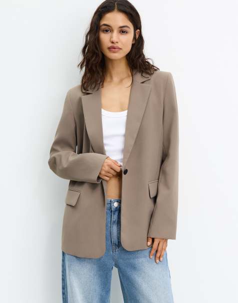 Pull&Bear basic blazer in stone - view 1