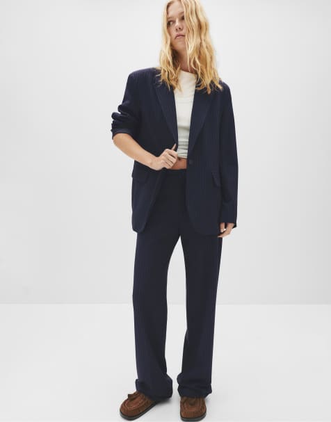 Pull&Bear - Basic blazer met krijtstreep in zwart - view 1