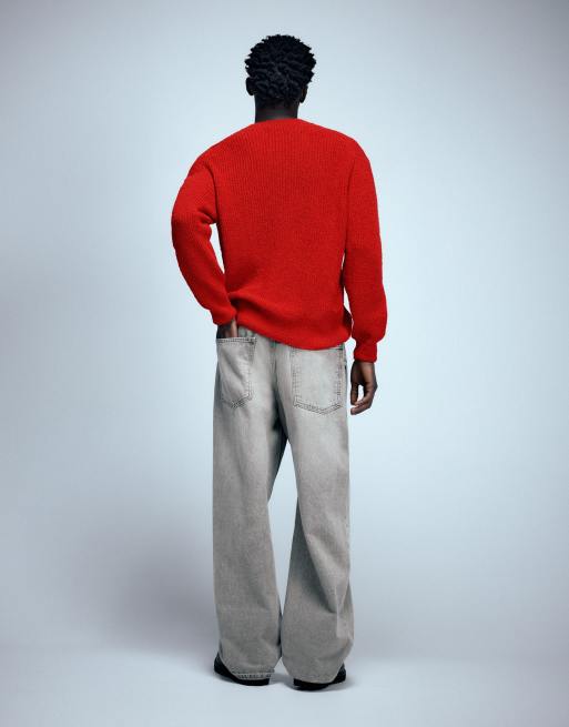Pull&Bear Basic Bouclé-Strickpullover in Rot, 2 von 7