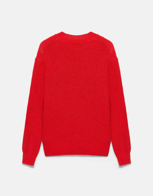 Pull&Bear Basic bouclé-striktrøje i rød, 7 af 7