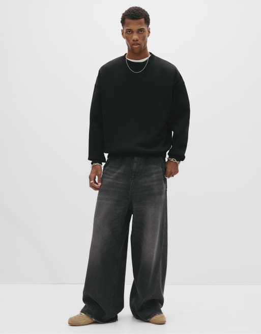 Pull&Bear Basic boxy sweatshirt in black